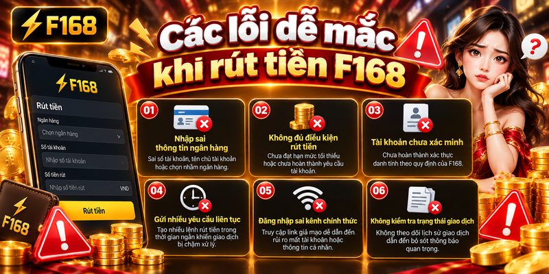 Các lỗi dễ mắc khi rút tiền F168 và cách khắc phục